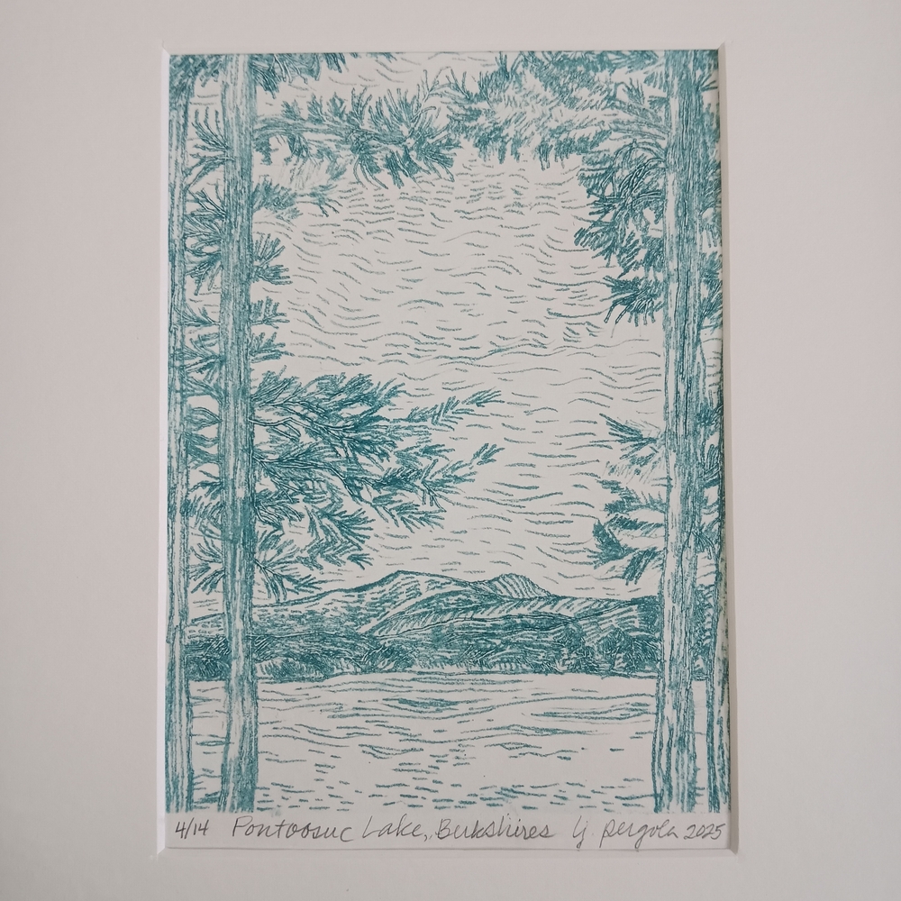 Matted Intaglio Etching Print "Pontoosuc Lake, Berkshires" by Lisa J. Pergola